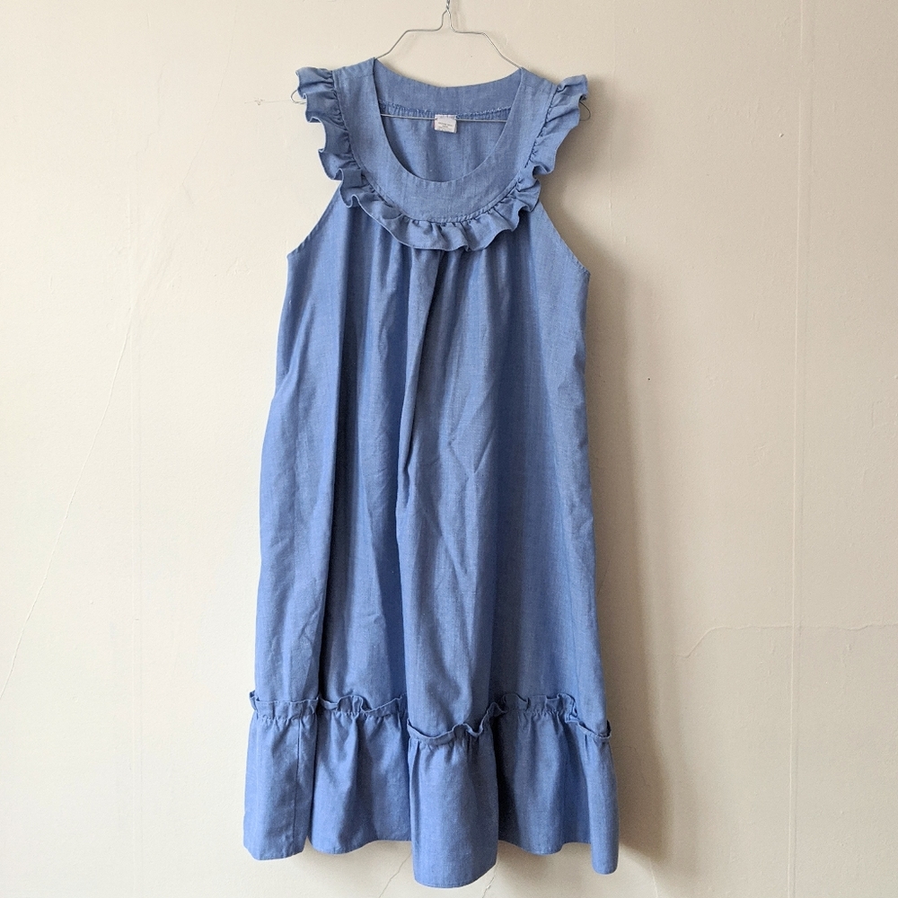 Vtg chambray ruffled prairie dress